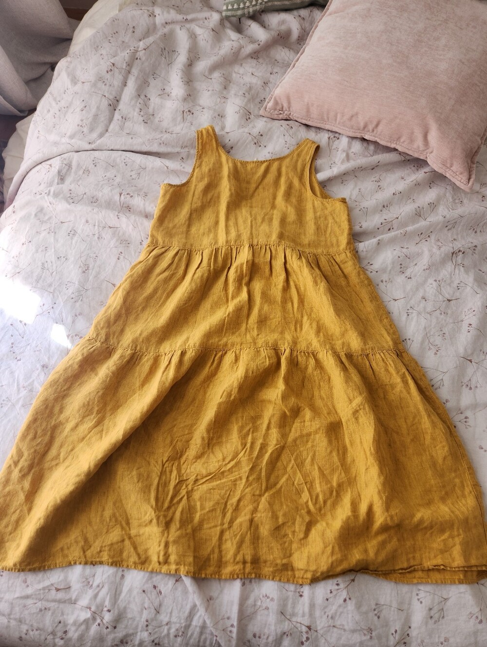 eileen fisher yellow linen tiered midi shift dress medium - Picture 4 of 5